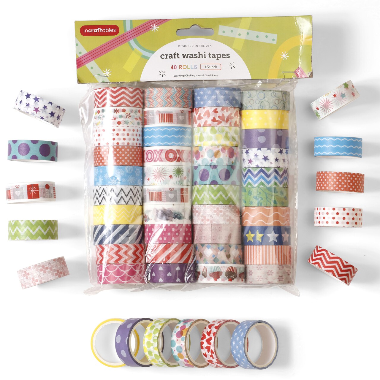 Incraftables Colored Washi Tape (40pcs). Assorted Colorful Craft Tape 10 Feet x ½ Inch Rolls. Rainbow Colored Painters Tape. Multi-Color Washi Tape for Arts & Crafts, Labeling, KIds & Teachers